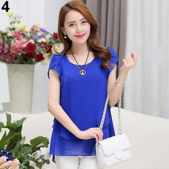 Sanwood Women's Fashion Summer Short Sleeve Loose Chiffon T-shirt Round Neck Tops XL (Royal Blue) - intl  