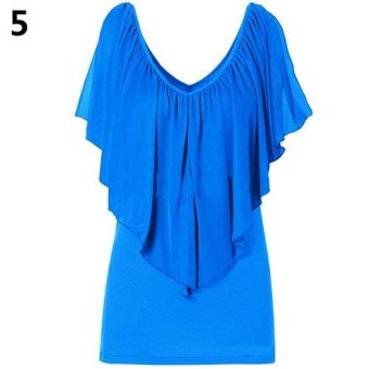 Sanwood Women's Sexy V Neck T-shirt Short Sleeve Chiffon Patchwork Casual Tops M (Dark Blue) - intl  