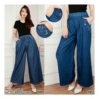 Sb Colection Celana Kulot Jeans Fiona Long Pant-01 biru Tua  