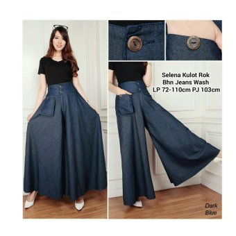 SB Colection Celana Panjang Selena Rok Kulot Jumbo Jeans-Biru Tua  