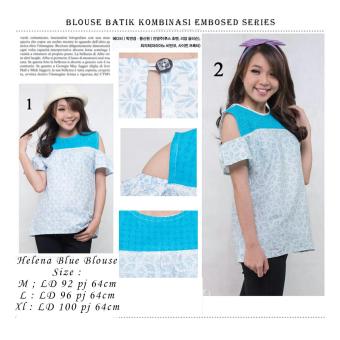 SB Collection Atasan Wanita Helena Blue Blouse Batik Kemeja-Biru  