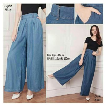 SB Collection Celana Nanda Jumbo Kulot Jeans Pant-Biru Muda  