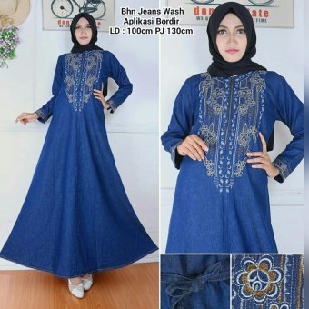 SB Collection Maxi Dress Alda Jeans Gamis Kaftan Bordir-Biru Tua  