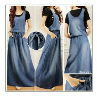SB Collection Terusan Dress Julieta Overall Jeans-Biru Tua  