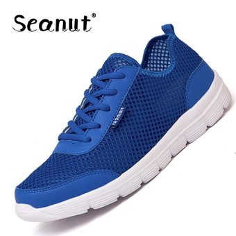 Seanut Fashion Patchwork Casual Breathable Flat Shoes Mesh Sneakers for Men 35-47 (Blue) - intl  