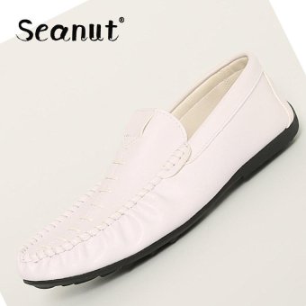 Seanut Genuine Leather Men Flat Shoes Casual Shoes Soft Men Loafers Comfortable Driving Shoes (White) - intl  