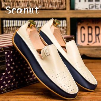 Seanut Hollow Out Breathable Fashion Shoes Men Shoes Casual Flat Slip-Ons&Loafers Shoes 38-47(White/Blue) - intl  
