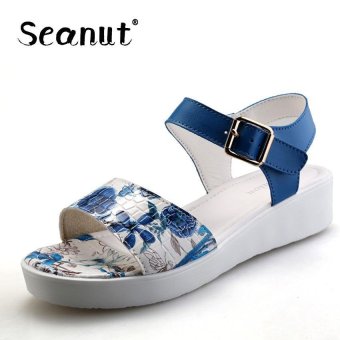 Seanut Lady Fashion Women Beach Flat Sandals Non-slip Soft Bottom Woman Shoes Sandals (Blue) - intl  