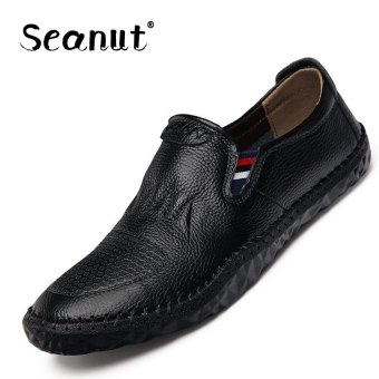 Seanut Men Handwork Genuine Leather Slip On Slip-Ons & Loafers Leather Peas shoes(Black) - intl  