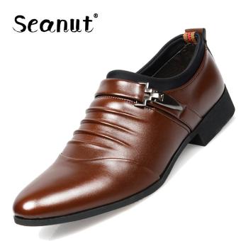 Seanut Men Slip-Ons & Loafers Leather Shoes Flat European Casual Oxfords Business Shoes(Brown) - intl  