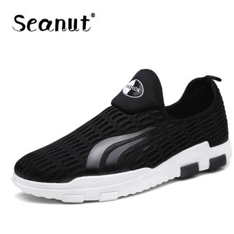 Seanut Men's casual fashion breathable net sports shoes low help Slip-Ons & Loafers Snekaers(Black) - intl  