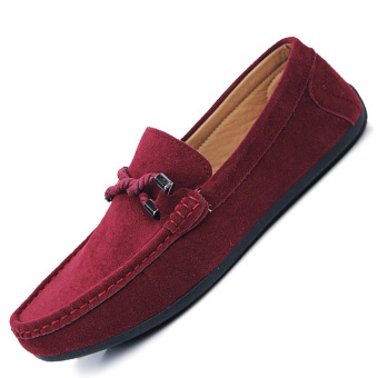 Seanut Men's Casual Flat Shoes Cattle Suede Peas shoes(Red)  