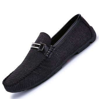 Seanut Men's Casual Shoes Breathable Driving Peas Shoes (Black)  