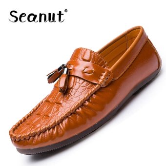 Seanut Men's Crocodile pattern Casual Leather Outdoor Boat Shoes Driving Moccasins Slip-On Loafers (Brown) - intl  