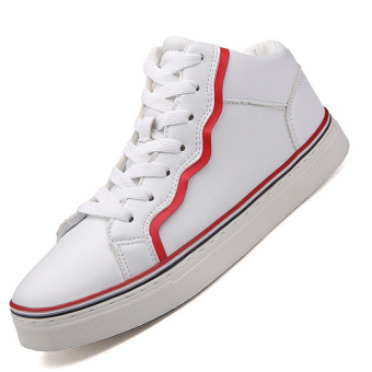 Seanut Men's Fashion High-top Casual Lovers Skater Shoes (White/Red)  