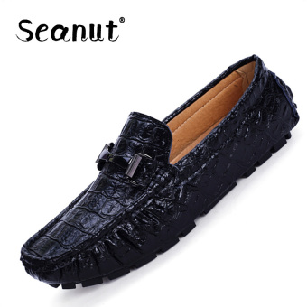 Seanut Men's Genuine Leather Casual Crocodile Pattern Peas Shoes (Black) - intl  