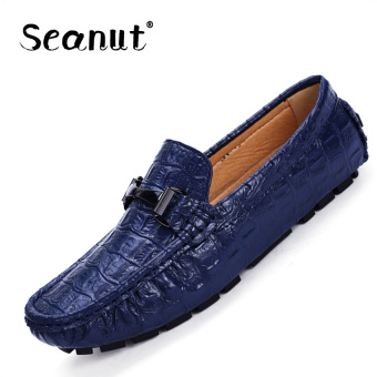 Seanut Men's Genuine Leather Casual Crocodile Pattern Peas Shoes (Blue) - intl  