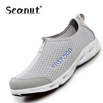 Seanut men's Slip on Sneakers Fitness Shoes mesh breathable Sports (Grey) - intl  