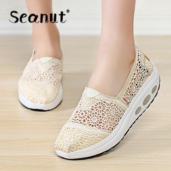 Seanut New Casual Women Swing Breathable Lace shook the shoes Wedges Shoes (Beige Yellow) - intl  