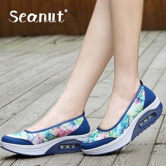 Seanut New Height Increasing Shoes Casual Women Swing Breathable Wedges Shoes 35-42(Blue) - intl  