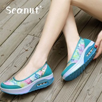 Seanut New Height Increasing Shoes Casual Women Swing Breathable Wedges Shoes 35-42(Sky Blue) - intl  