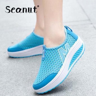Seanut New Height Increasing Shoes Casual Women Swing Breathable Wedges Shoes(Blue) - intl  