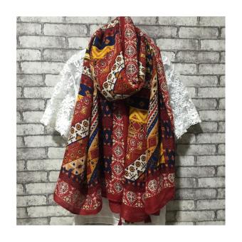 Selling Cotton Shawl retro geometric pattern printing lady folk style cotton twill scarf sunscreen(Red) - intl  