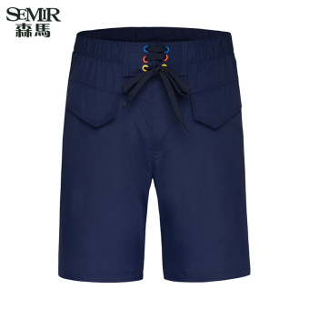 Semir summer new men plain low waist drawstring shorts(Dark Blue)  