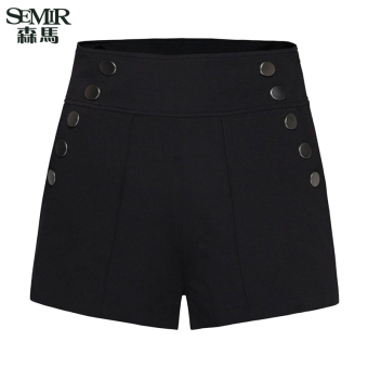 Semir Summer New Women Korean Casual Plain Zip Cropped Straight Other Material Shorts (Charcoal)  