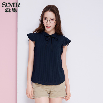Semir summer new women plain short-sleeved shirt(Dark Blue)  