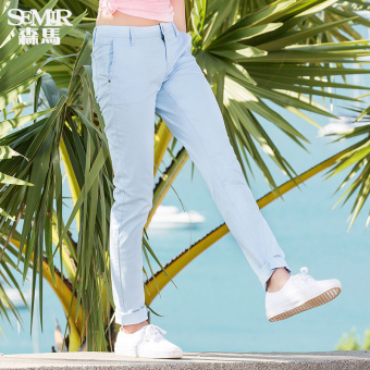 Semir summer new women simple slim casual pants(Lake Blue)  