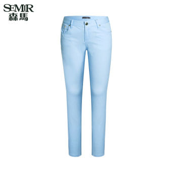 Semir summer new women simple solid color casual slim pants(Lake Blue)  