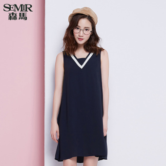 Semir summer new women V-neck sleeveless loose comfortable dress(Dark Blue) - intl  