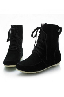 Sepatu boot wanita cewek renda up pergelangan kaki pendek datar ganjal sepatu kets (Hitam) - International  