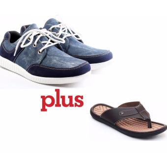 Sepatu Pria Casual (ST01) Biru PLUS Sandal Trendy (JP07) | Ukuran 39-43  