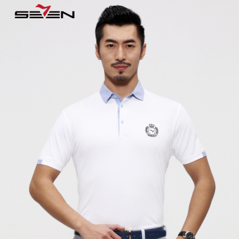 Seven brand cotton men casual plain golf polo shirt sportswear Tee white  