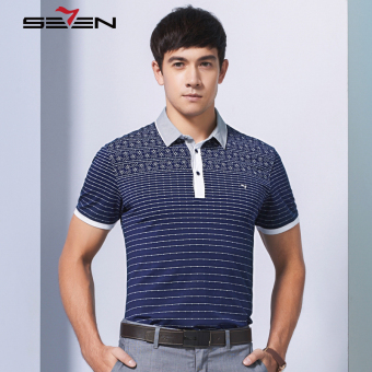 Seven brand men casual quality slim stripe polo tshirt printed sportswear dark blue - intl  