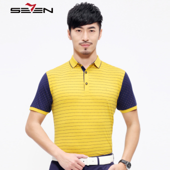 Seven Brand Men stripe Polo T-Shirt Short Sleeve man tee yellow  