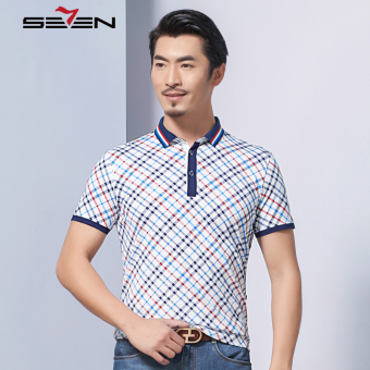 Seven brand summer casual polo shirt men colorful plaid outdoor tops red - Intl  