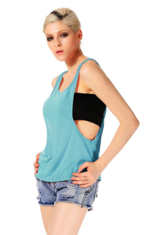 Sexy Women Casual Loose Open Side Tank O-Neck Solid Plain Tank Sleeveless Shirt One size(Skyblue) - intl  