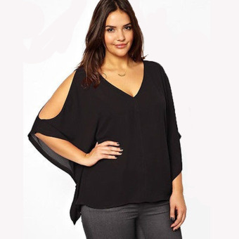 Sexy Women V Neck Plus Size Batwing Sleeve Blouse Chiffon T Shirt Tops (Black) - Intl  