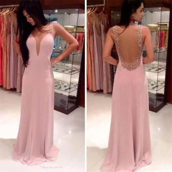 Sexy Women's Deep V Sweetheart Backless Long Evening Dresses Formal Party Prom Dress Feast Banquet Ball Gown for Women Pink - intl  