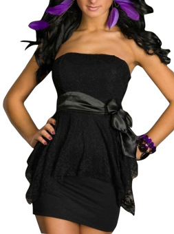 Sexy Women's Dress Strapless Lace Overlay Mini Dresses Clubwear Belt Party wear Black N111  