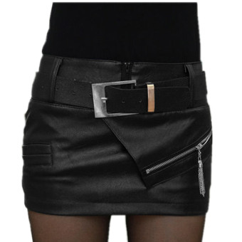 Sexy Womens Fashion Zipper Leather Package Hip Black Mini Skirt Black - Intl  