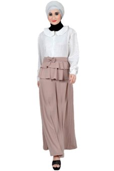 Shejab Syafea Dress - Putih-Coklat Muda  