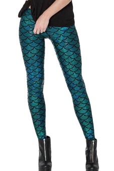 Shinning Metallic Mermaid Scales Pattern Legging (Blue)  