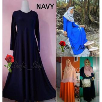 Shofia - Navy - Gamis Polos Jersey Super Busui Muslimah All Size Fit to XL  