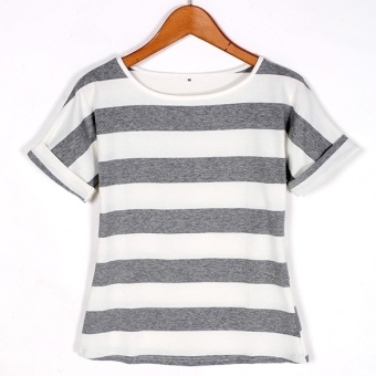 Short Sleeve Gray and White Stripe Roll-up Cuff T-Shirt M-XL (Grey) - intl  