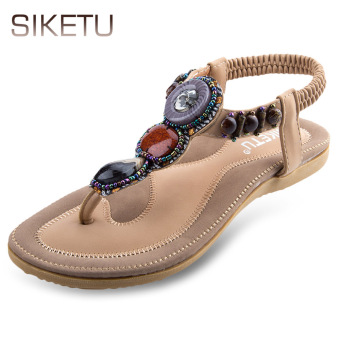 SIKETU Bohemia Rhinestone Design Slip On Flip-flop Sandals(Apricot) - intl  