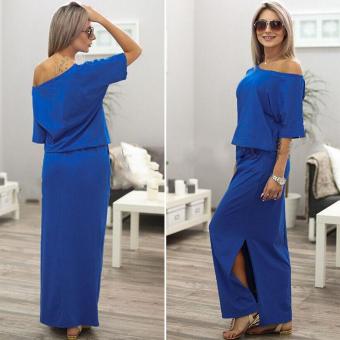 Simple Long Oblique Shoulder Strapless Dress (Blue) - intl  